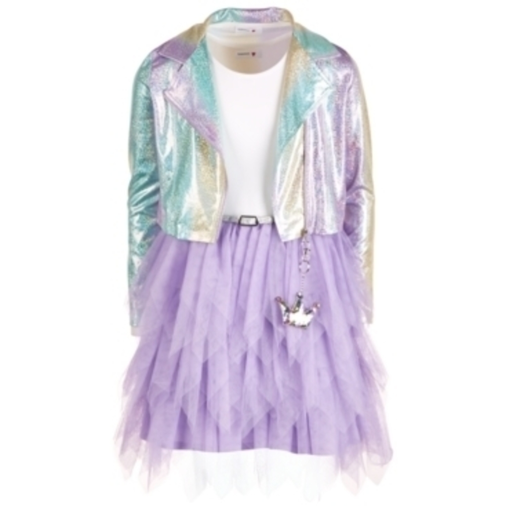 Beautees Girls' Sparkle Moto Jacket & Tulle Dress Set